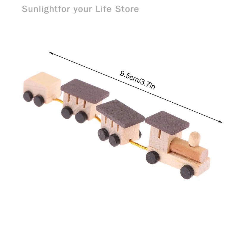 Christmas Wood Train Dollhouse Miniature Kid Pretend Play Toy Mini Scenery Xmas Table Top Ornament Party Decor Navidad Gift