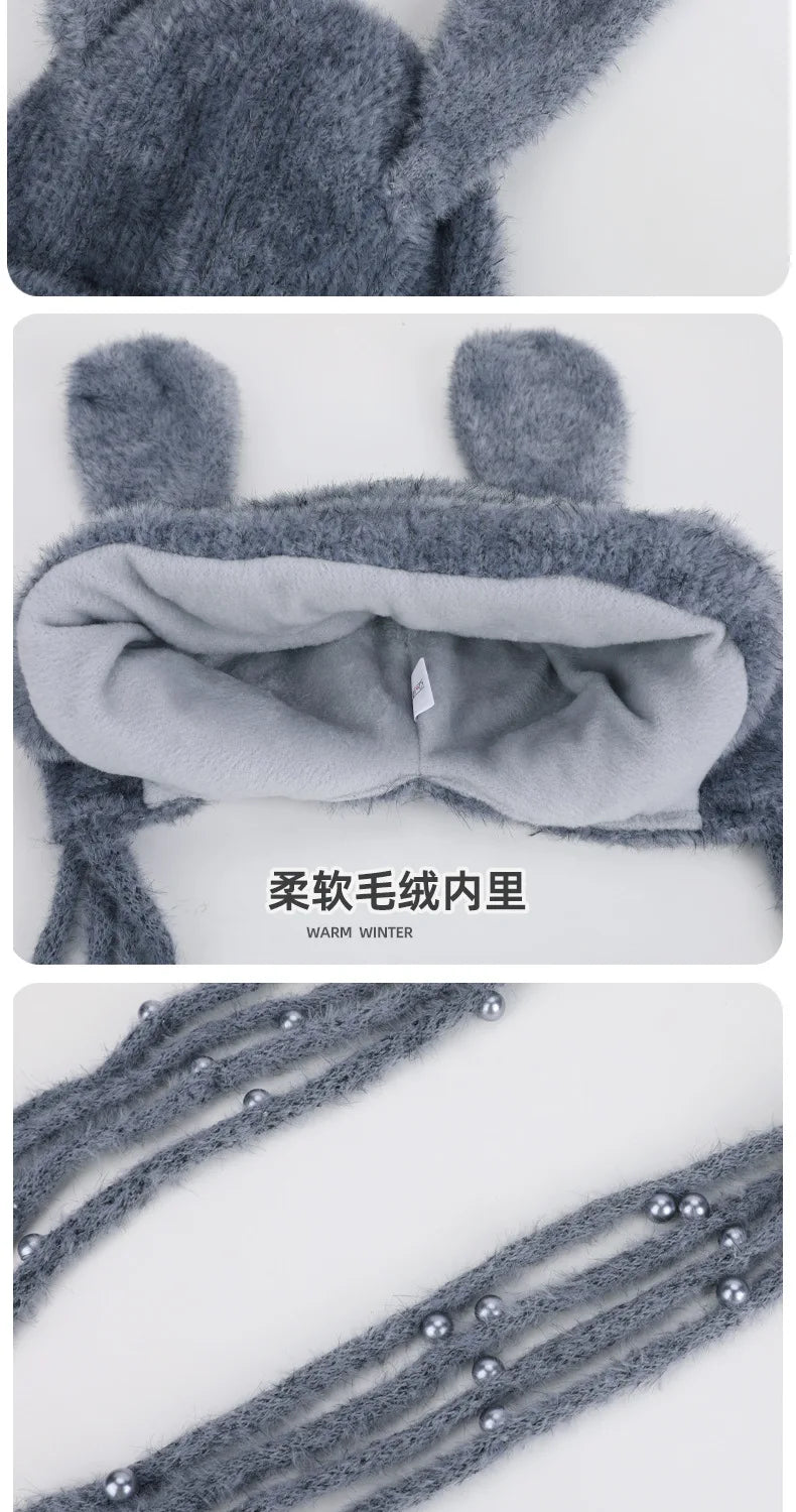 Winter Hat Thicken Ski Beanie Hat for Women Balaclava Spicy Girl Style Rabbit Girlfriend Hat Outdoor Warm Protection Accessories