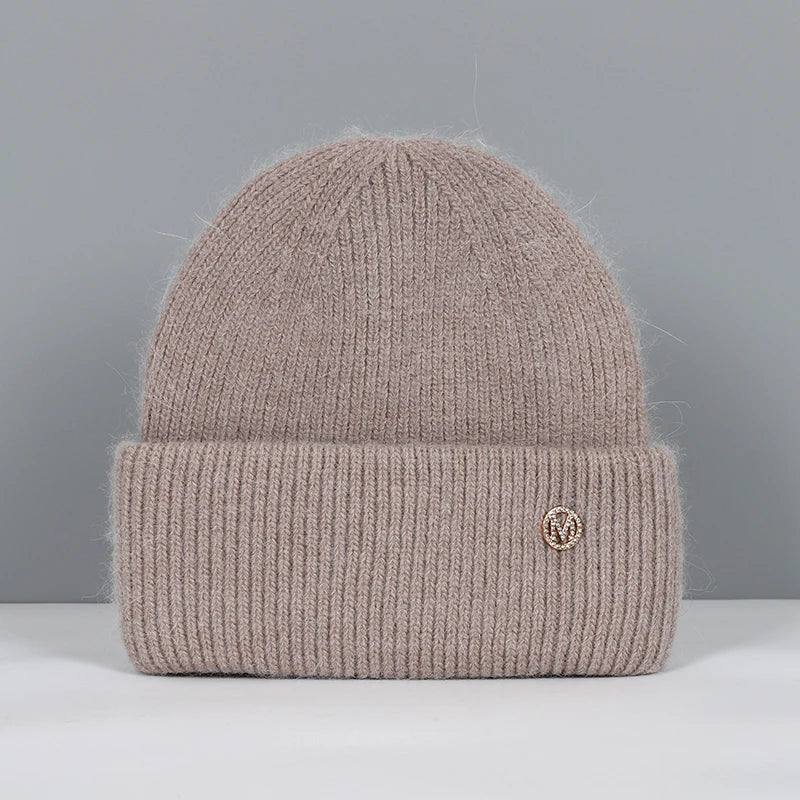 Winter Hats For Women Rabbit Fur Beanie Hat Woman Knitted Skullies Beanies Solid Wool Soft Autumn Winter Cashmere Caps Bonnet