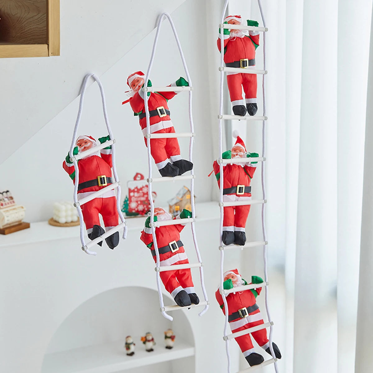 Christmas Decoration Santa Claus Climbing on Rope Ladder Ornament Xmas Tree Decor Home Door Wall Hanging Indoor Outdoor Kid Gift