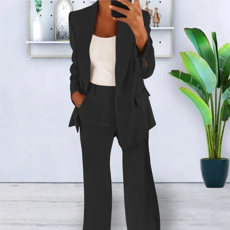 Women Spring Autumn Suit 2 Piece Sets Long Sleeve Jacket Coat High-Waisted Trousers Business Suit Office Ladies Pant Sets Outfit