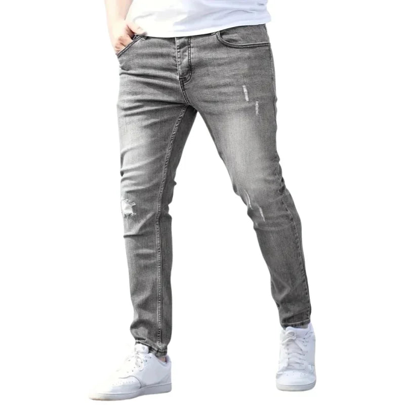 Men's Jeans Stretch Slim Fit Trousers Streetwear Classical Casual Pants Skinny Zipper Denim Designer Clothes Black Blue