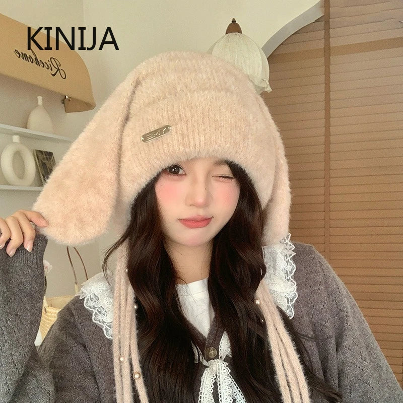 Winter Hat Thicken Ski Beanie Hat for Women Balaclava Spicy Girl Style Rabbit Girlfriend Hat Outdoor Warm Protection Accessories