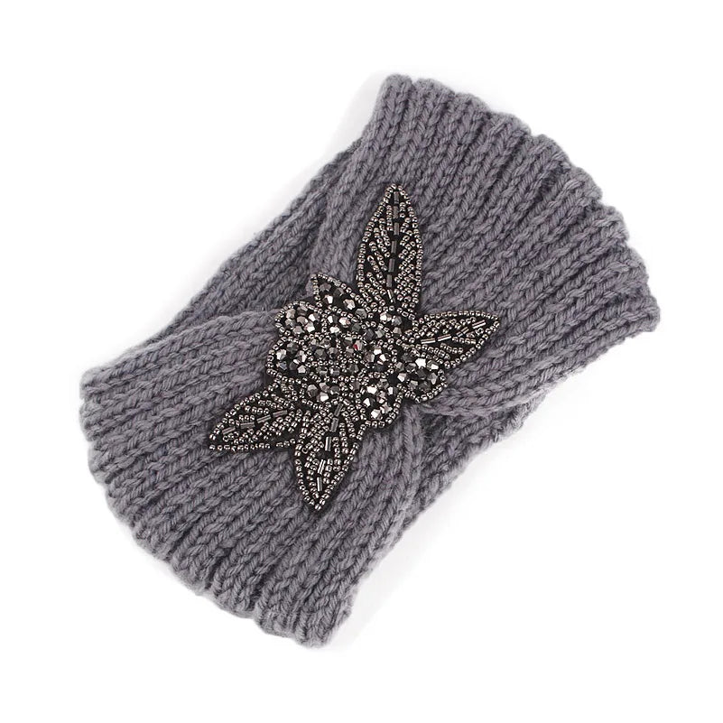 New Women Winter Warmer Ear Knitted Headband Turban Wide Crochet Bow Stretch Rhinestone Hairband Headwrap Hair Accessories