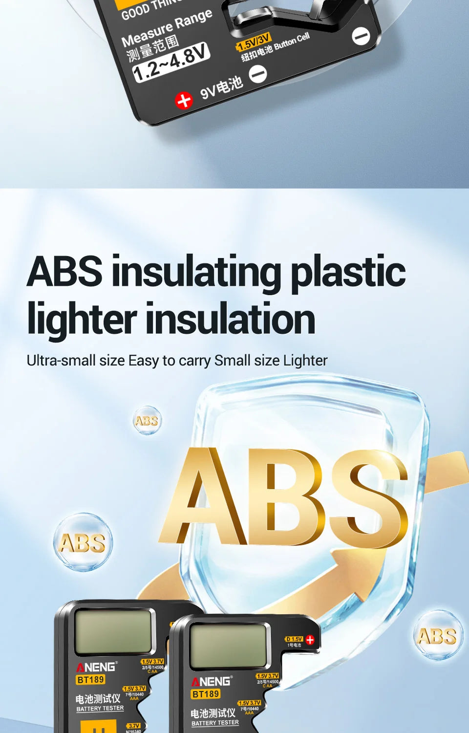 ANENG BT189 Universal Battery Tester for C,AA,AAA,D,N,9V 6F22 Batteries 1.5V 3V Button Cell Battery Indicator Electric Tools