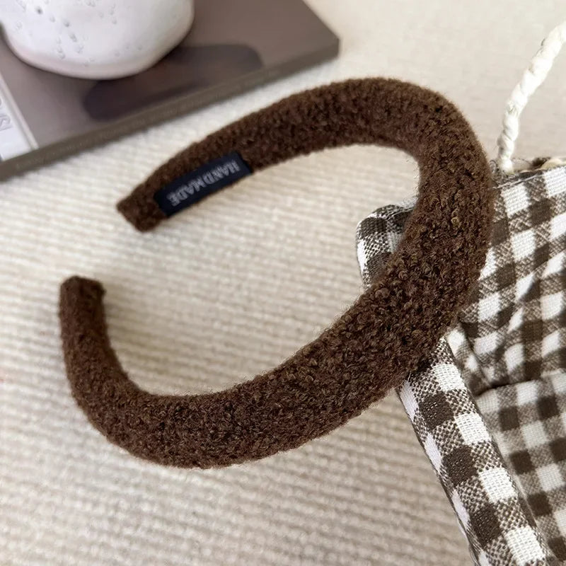 Winter Retro Solid Color Plush Headbands Sponge Wide Hair Band For Women Girl Simple Elegant Hair Hoop Fashion Hair Accessories