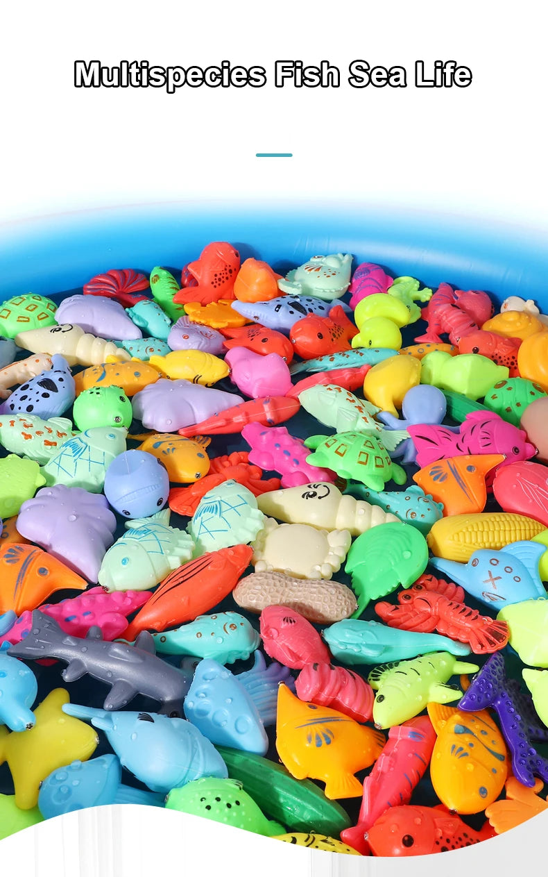 Kids Fishing Toy Set Play Water Toys for Baby Magnetic Rod and Fish with Inflatable Pool Outdoor Sport Puzzle Toys for Children