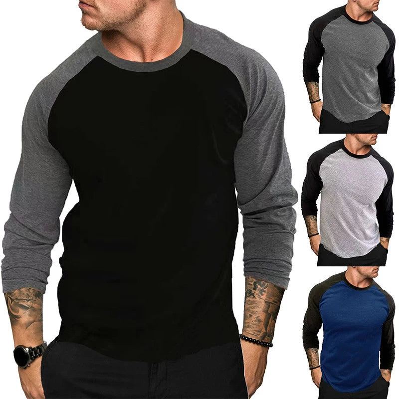 Men's T-Shirts Long Sleeve Slim Fit Men T-Shirt Young Man Splice Tops Tees Shirt O-Neck Male Sports Pullover Sweatshirts Clothes