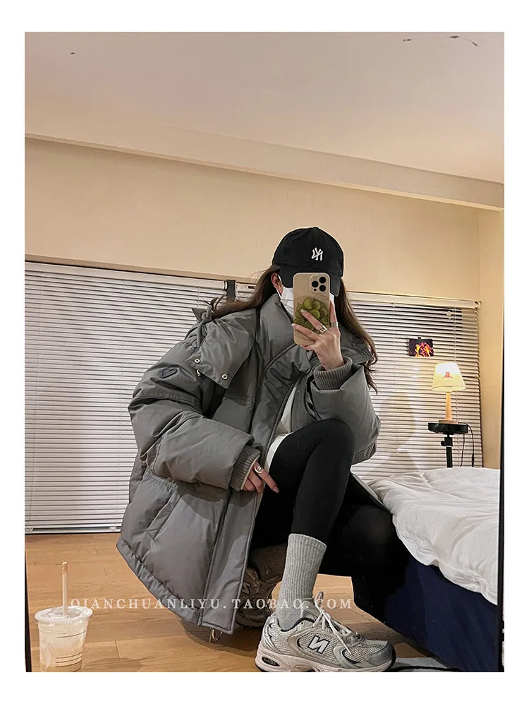 Women's Down Cotton Jacket Hooded Coat Winter Cotton Comfortable Thick Warm Love Embroidery Loose Jacket Snow Coat Clothing