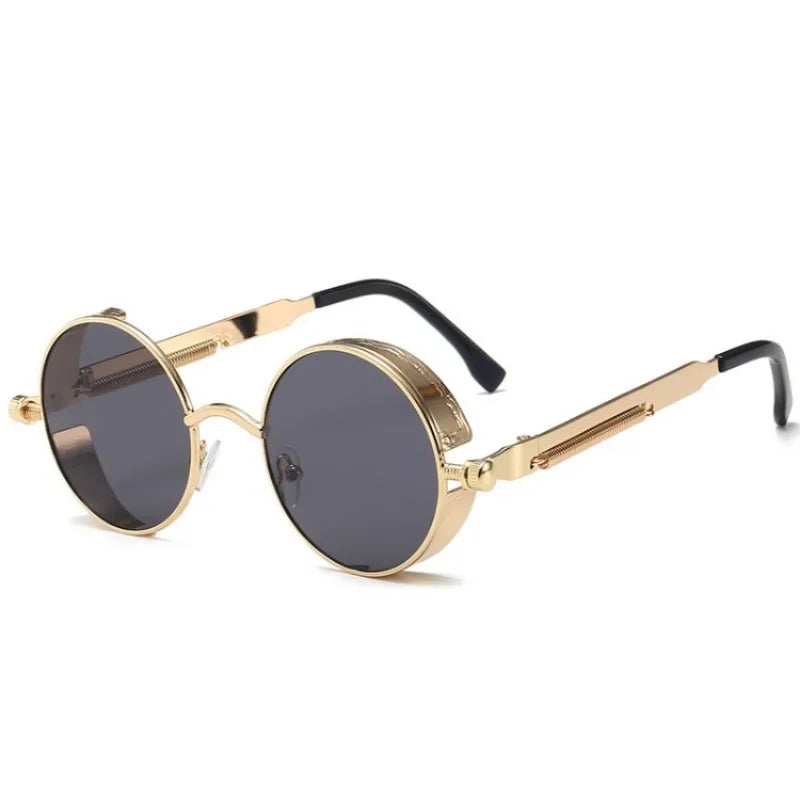 Classic Steampunk Sunglasses for Men and Women Retro Round Metal Frame Sunglasses