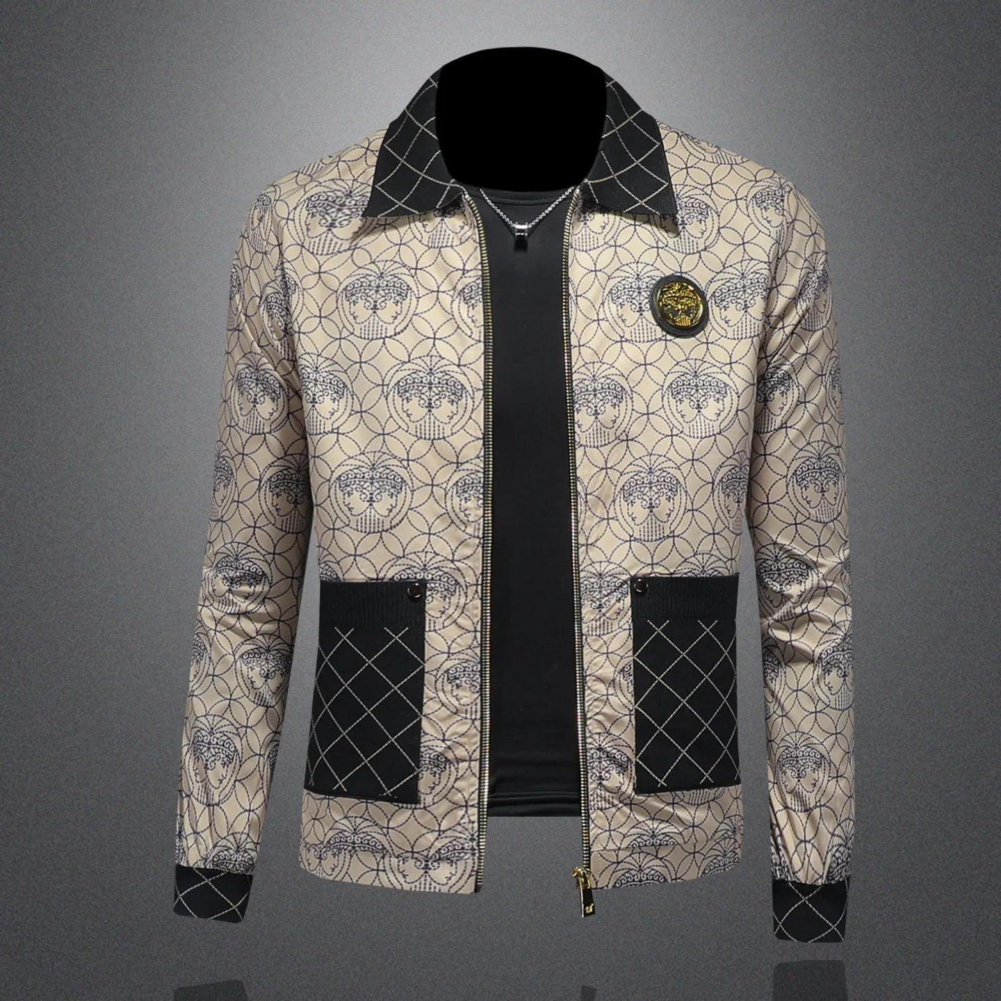 High Quality Printed Jacket for Men Autumn Winter Luxury Casual Business Lapel Jacket Social Streetwear Windbreaker Coat 5XL