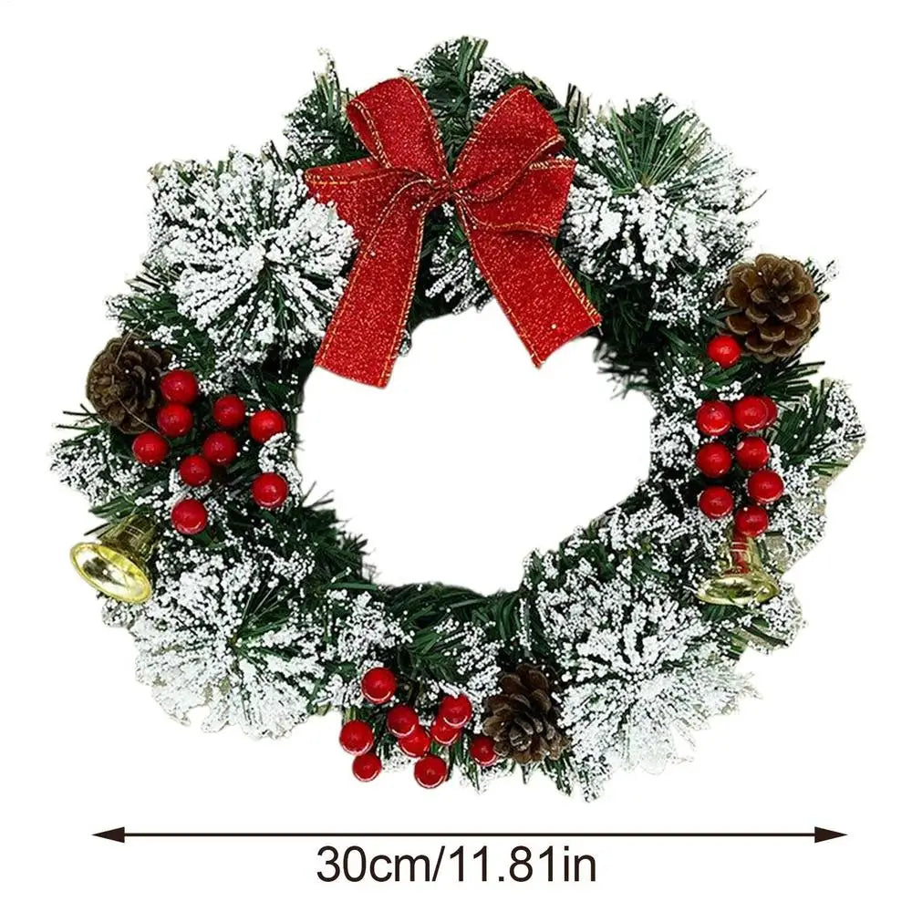 Christmas Wreath 30cm Holiday Decor with Berries Bow Bells Artificial Greenery Garland for Door Window Wall Christmas Decoration