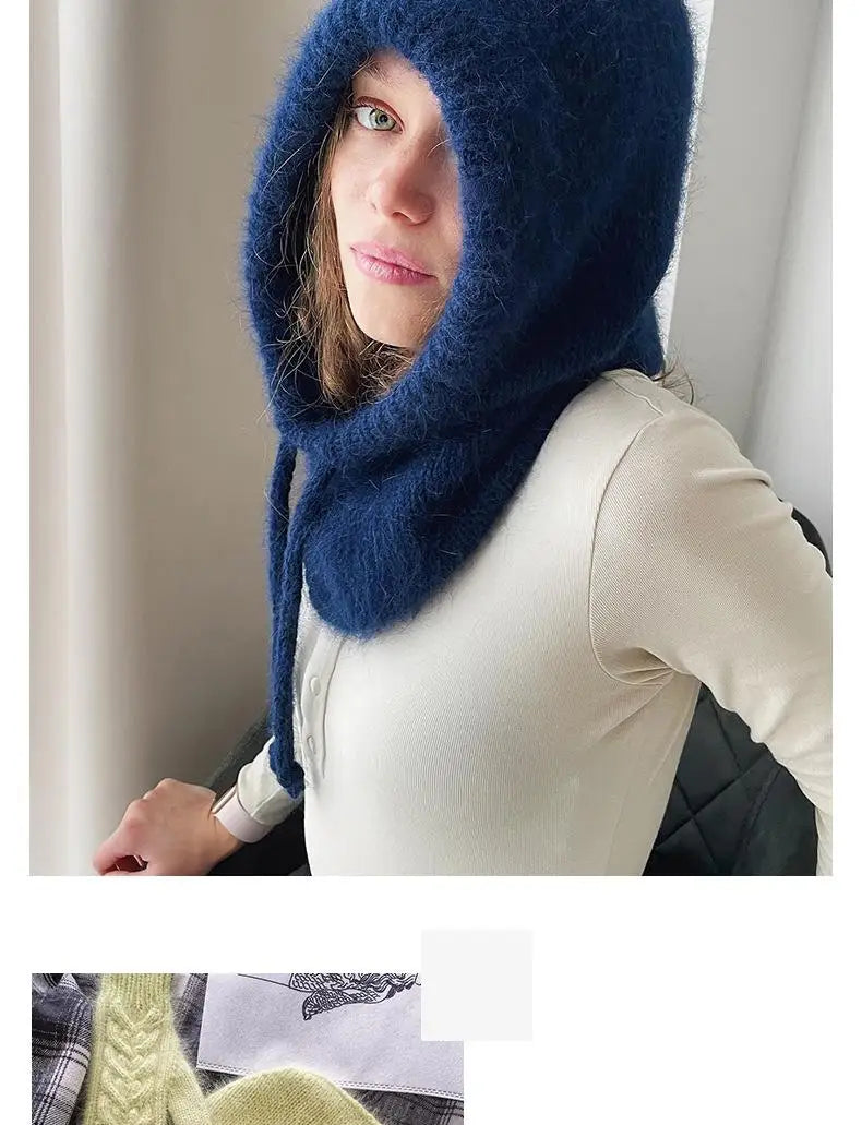 Winter Hats for Women Girls Warm Hooded Scarf Beanie for Female Youth Balaclava Kniting Skull Cap Ear Flap