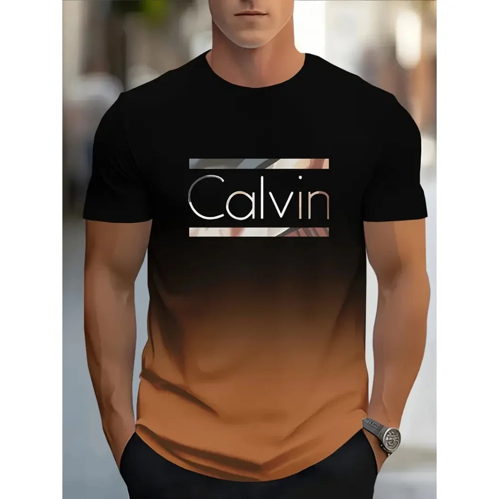 Men's T-Shirt Letters Simple Summer Short Sleeve Casual Fashion Breathable Sports Top Round Neck Men's Clothing