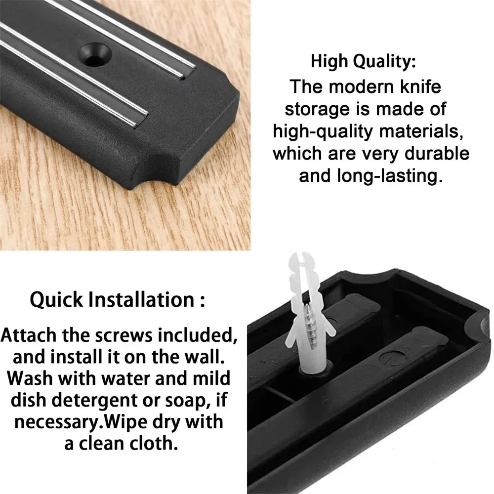 Kitchen Wall Mounted Magnetic Knife Holder Hardware Tools Absorbent Simple Multifunctional Shelf Plastic Stripe Kitchen Tools
