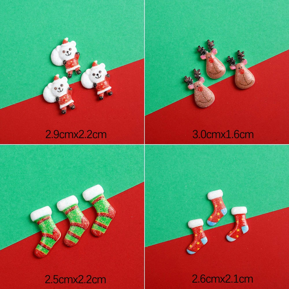 Mini Christmas Resin Figurine Crafts Santa Trees Elk Snowman Bells Flatback Cabochon Scrapbook Ornament Diy Hairwear Accessories