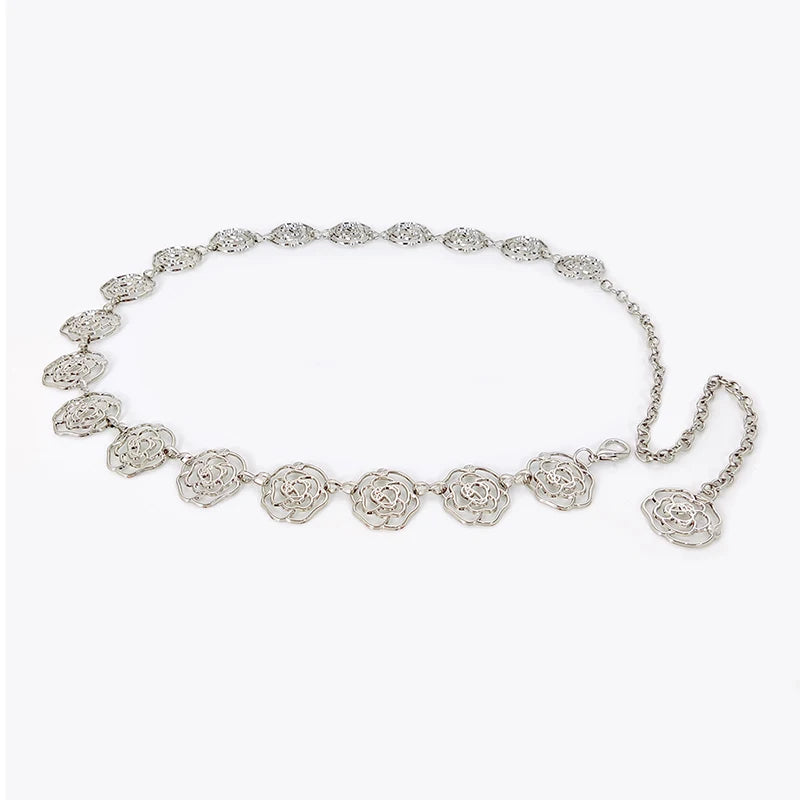 Women's Flower Accessories Skirt Suit Decoration Belt Waist Chain Metal Belts for Women Cowgirl Western Adjustable Concho Belt