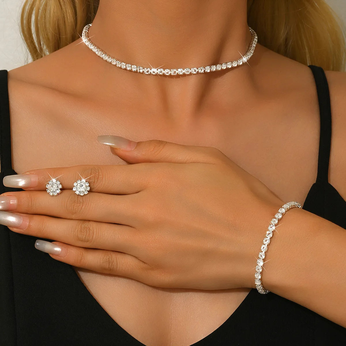 Bridal Accessories Set, Fashionable Necklace, Earrings, Bracelet, Women's Three-Piece Set, Elegant Evening Dress Accessories, Wedding Accessories