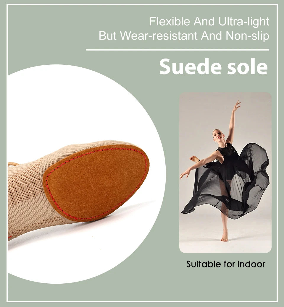 Women Dance Shoes Knitted Teacher Shoes Soft sole Low Heel Latin Training Shoes Ballet Dance Shoes Jazz Ballroom Sneakers Girls