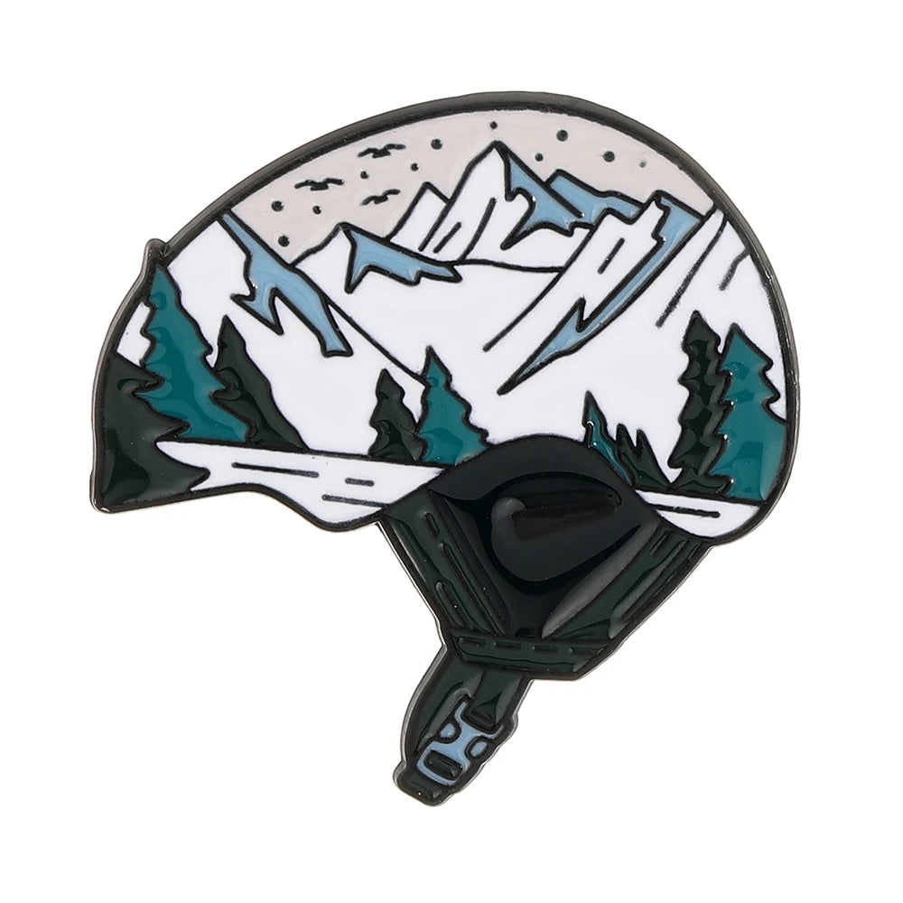 Winter Skiing Equipment Design Enamel Pins Snow Mountain Pattern Snowboard Helmet Snow Goggles Glove Shaped Brooches