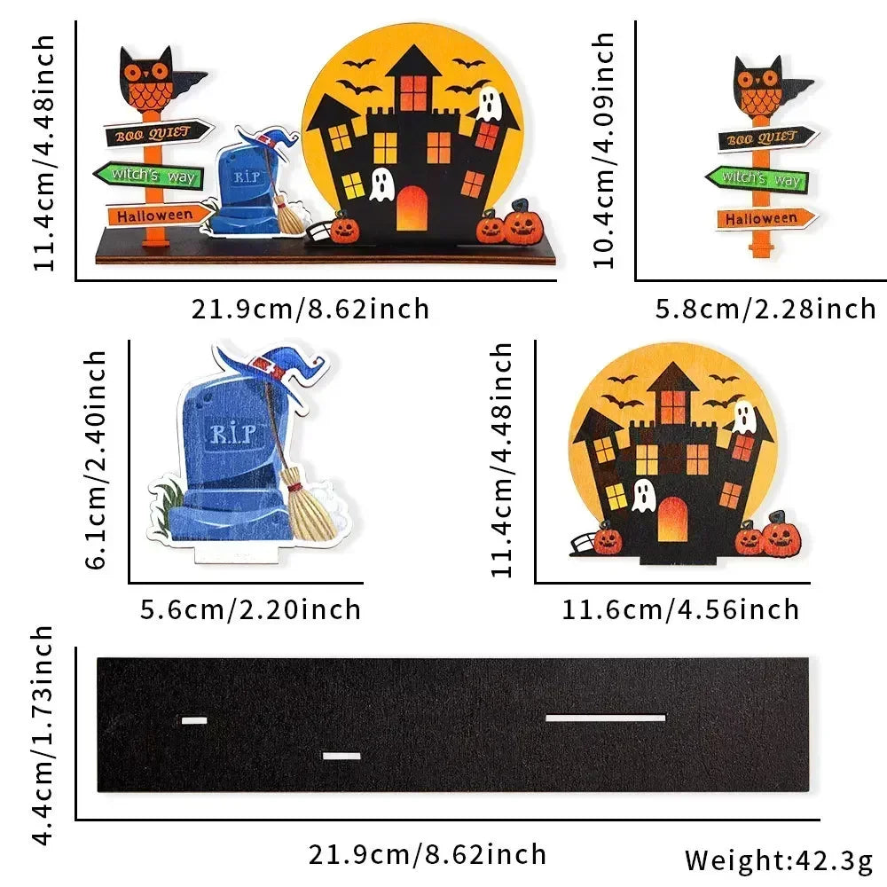 Halloween Pumpkin Ghost Plaque Wooden Castle Decor Desktop Ornaments Trick or Treat Happy Halloween Party Home Decoration