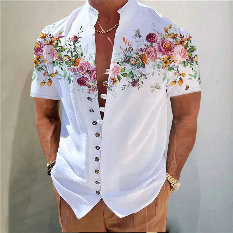 Men Shirts New Print Button Shirt Fashion Stand Collar Loose Fitting Men's Shirts Casual Streetwear Comfortable