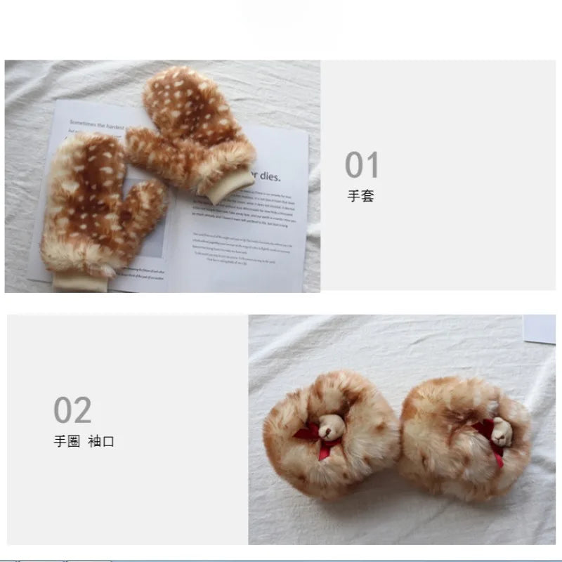 Winter Women's Japanese Plush Cute Printed Deer Dot Christmas Cloak Thickened Kawaii Deer Windproof Elk Shawl Jacket