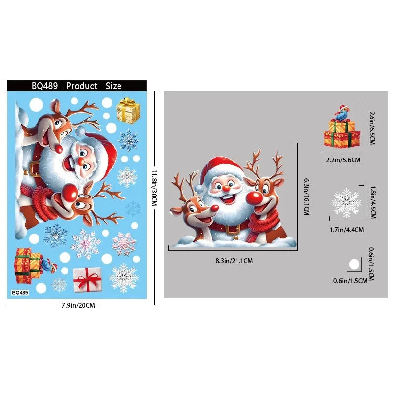 Christmas Decorations Gingerbread Man Snowman Snowflake Glass Stickers Xmas Santa Claus Window Stickers Merry Christmas Decor
