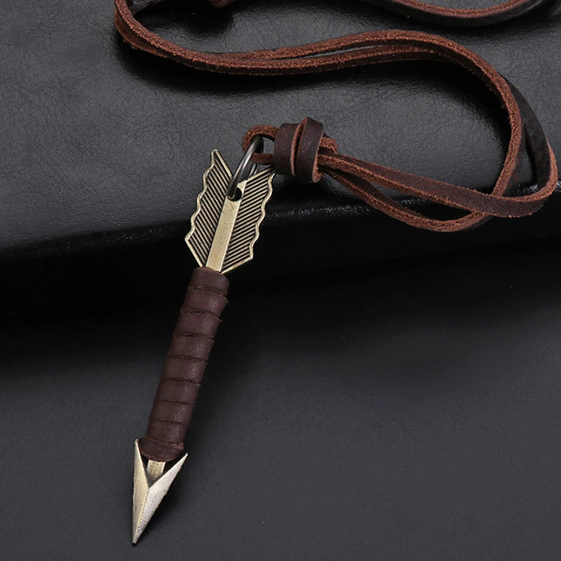 Man Handmade Vintage Leather Arrow Pendant Necklace Rope Body Choker Chain Necklaces Men&Women Punk Jewlery Accessories