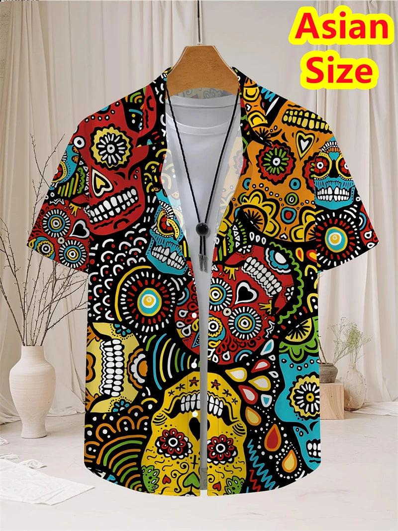Abstract Men's Shirts Streetwear Beach Male Shirt Short Sleeve Cool Skull 3d Hawaiian Shirt Man 2025 New Tops Women Hip Hop Tops