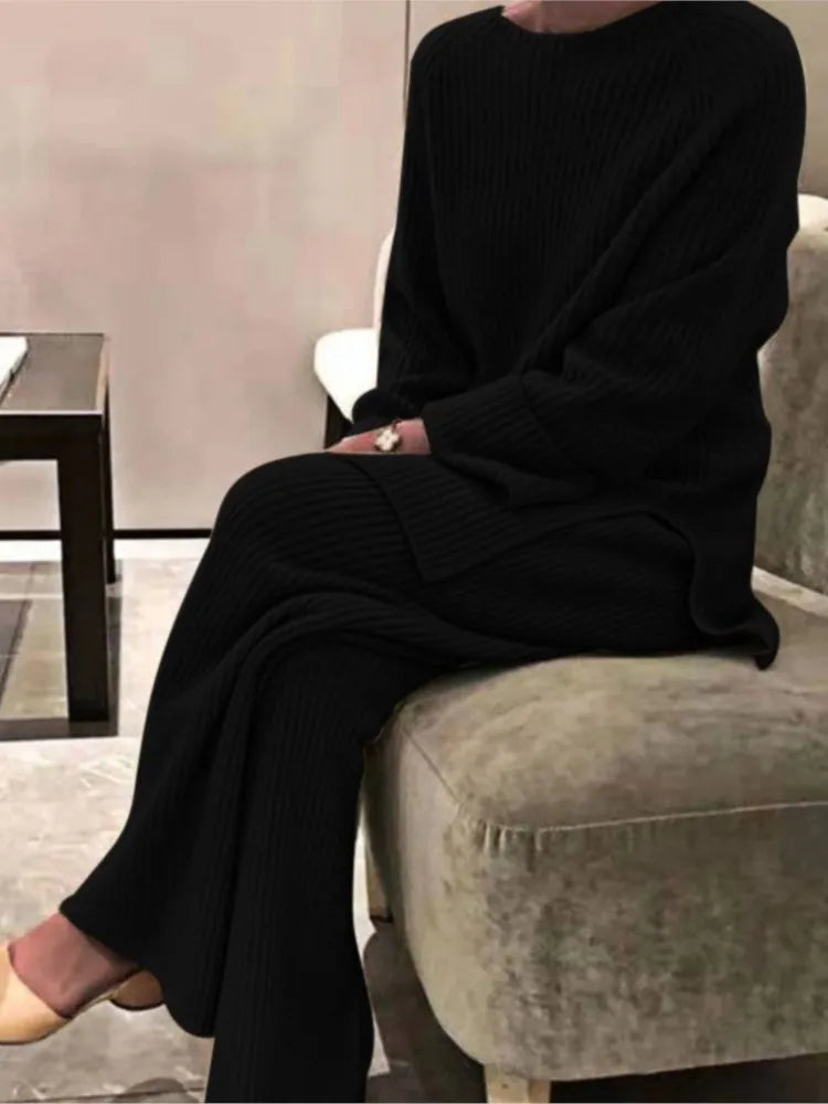 2025 New Women Elegant Sweater Suit Elegant Knitted 2-Pieces Set Spring Autumn Pullover And Trousers Suit Thin Female Outfits