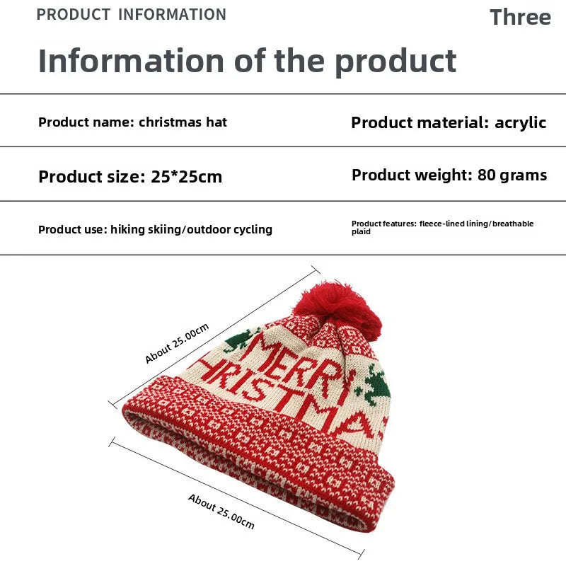 Winter Fashion Christmas Hat Santa Claus Hairball Hat Jacquard Knitted Christmas Hat Warm Ear Protector Wool Hat