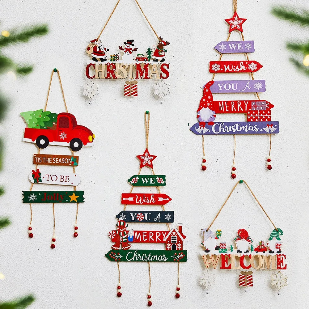 Christmas Hanging Pendant Wooden Crafts Xmas Tree Wall Ornament Natal Navidad Merry Christmas Decor 2025 Happy New Year 2026