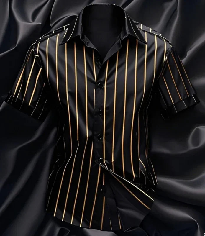 Men's fashion striped shirt, elegant casual comfortable breathable, short sleeves, lapel buttons, soft and comfortable material