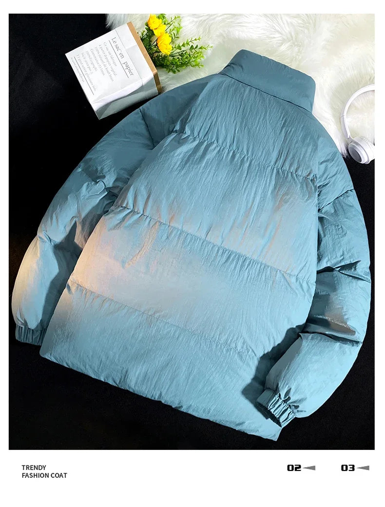 Down jacket men's handsome bread jacket Hong Kong style loose collar and velvet ins assorted bread jacket