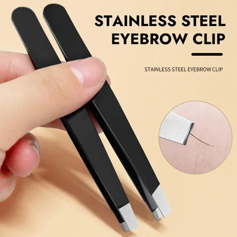 CNK  Wholesale  Stainless Steel Black Eyebrow Tweezer with Slant and Flat Point Beauty Tools for Eyebrows & Ingrown Hair Removal