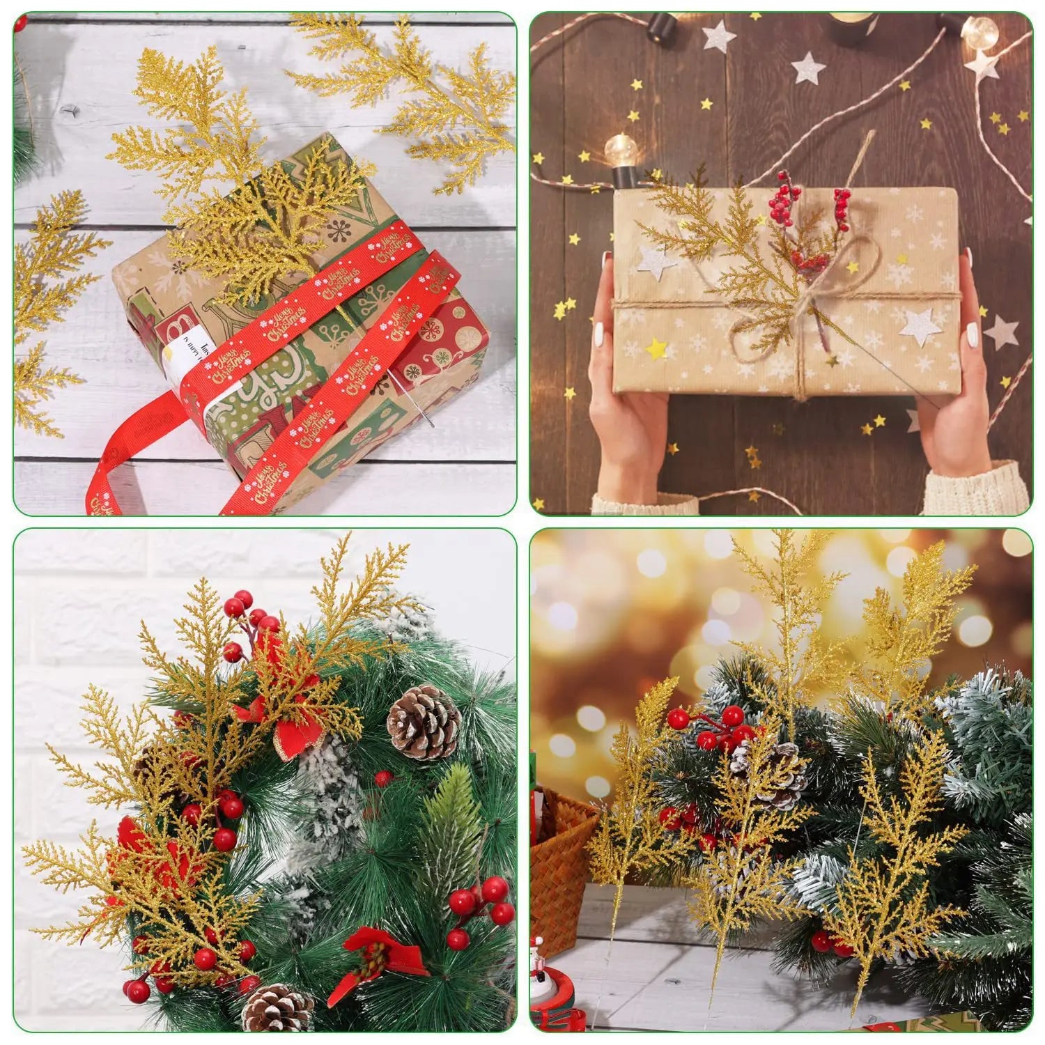 Christmas Decoration Glitter Branches Berries Artificial Flower Bouquet Christmas Tree Ornaments for Home New Year 2025 Navidad