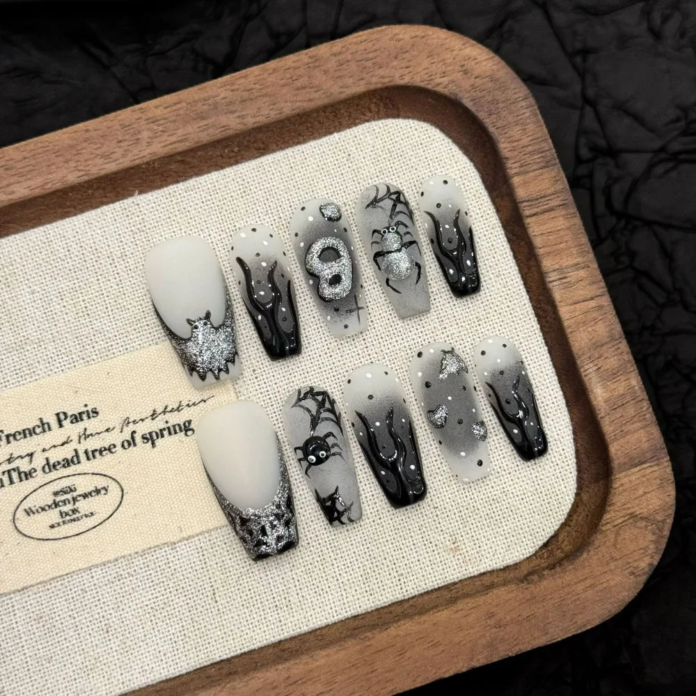 “Halloween Collection” Cross-Border Export Funny Pumpkin Halloween Atmosphere Handmade Nail Stickers, Press-On False Nails 10pcs