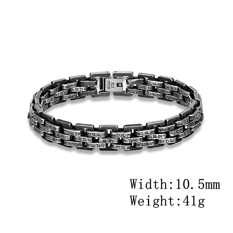 MKENDN Stainless Steel Wide Chain Men Bracelet Punk Hand Accessories Easy Clasp Vintage Wristband Male Jewelry Gifts