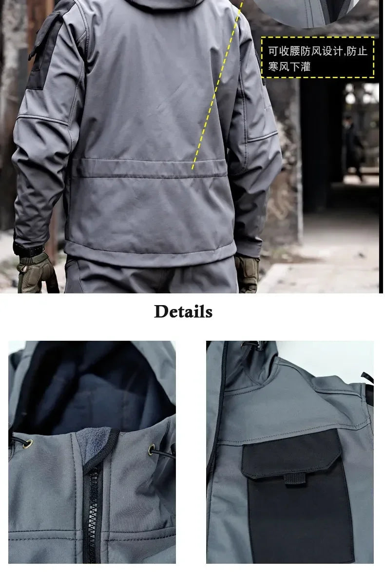 Tactical Jackets Men Outdoor Waterproof Hood Windbreaker Work Wear Soft Shell Multi-pockets Hunting Motorcy Tops Winter