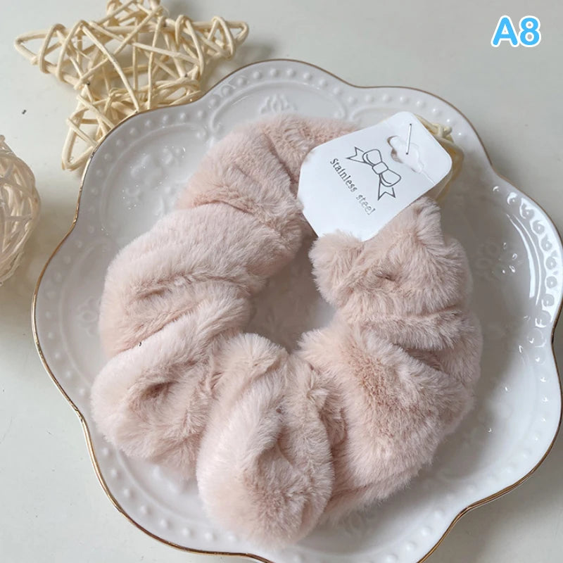 Winter Warm Soft Hair Scrunchies For Women Girls Cute Plush Elastic Hair Band Multicolor Rubber Band Hair Loop Hair Accessories