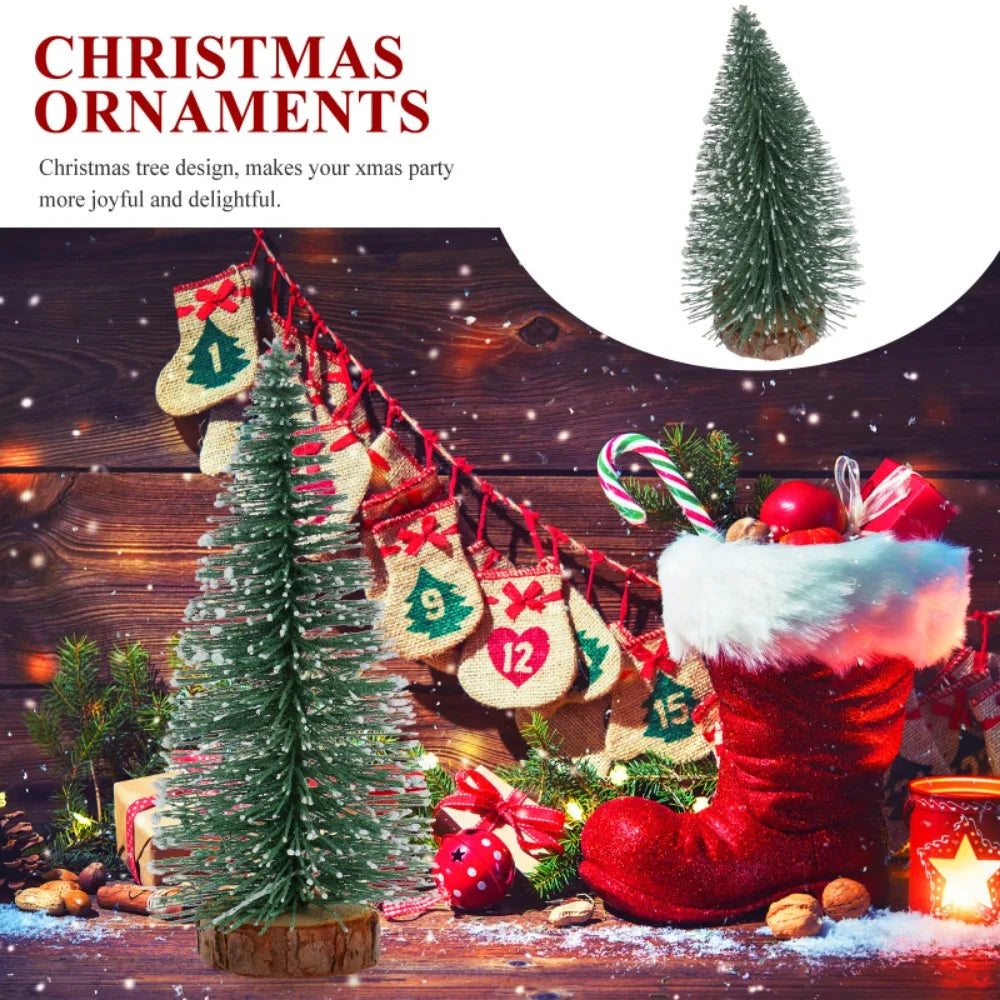 Mini Christmas Tree Decor with Snow Covered Pine DIY Ornaments Winter Snow Ornaments Trees for Xmas Party Home Party bar