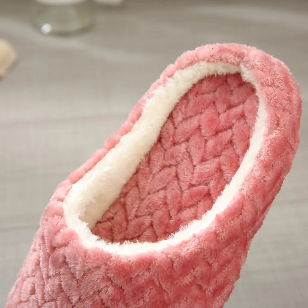 Warm Slippers Woven Solid Color Slippers Plush Home Cotton Slippers Winter Indoor Leisure Home Cold Comfortable Simple