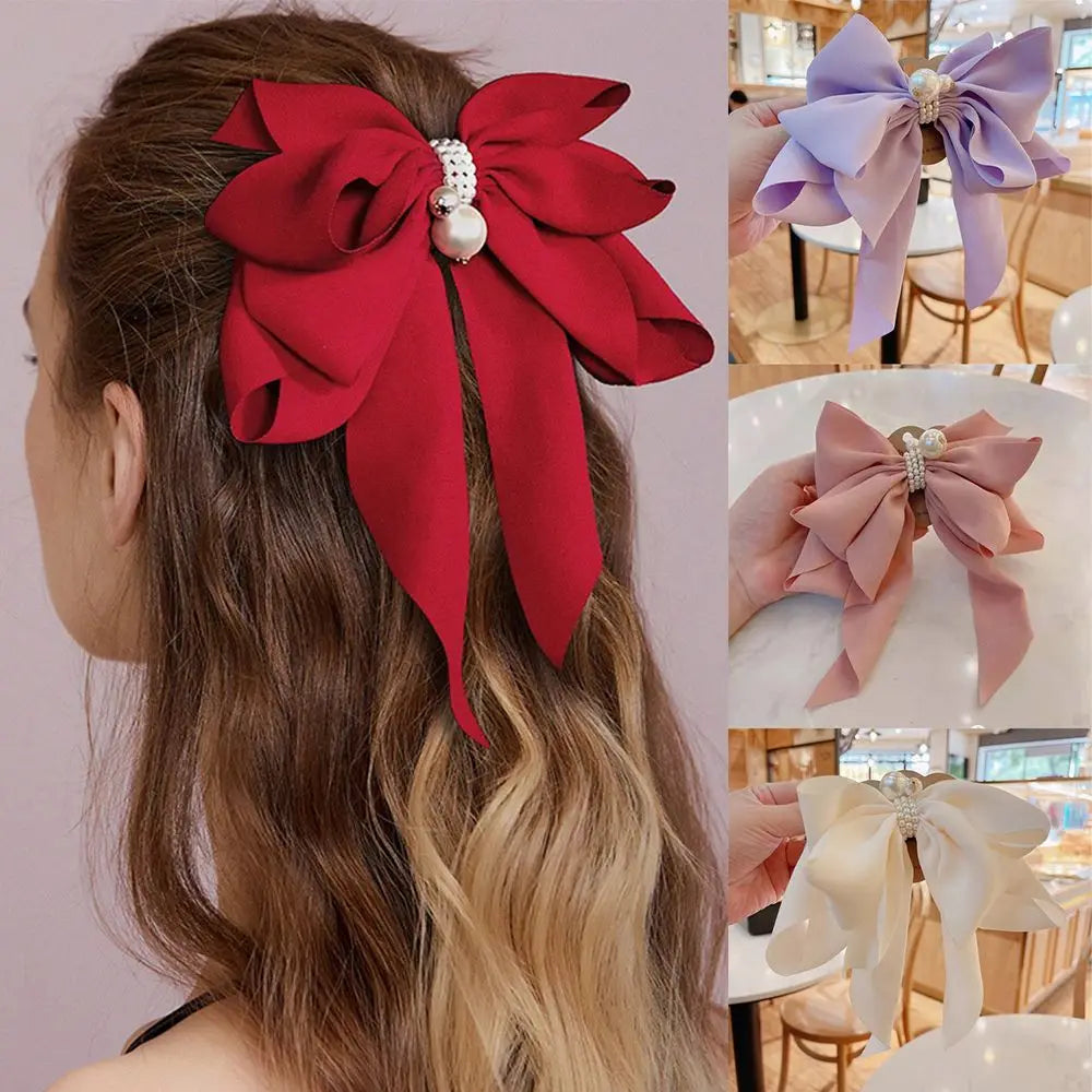 Fashion Girls Women Hair Accessories Headdress Big Bow Ponytail Clips Ribbon Bowknot