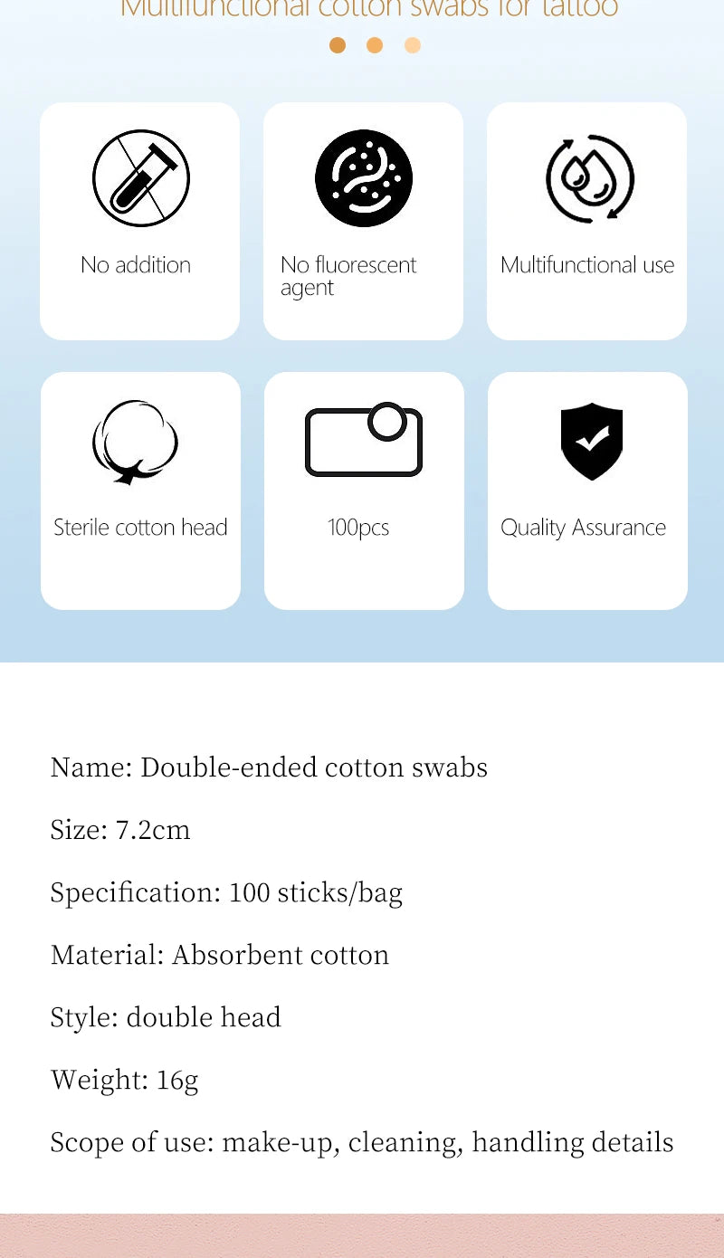 Disposable Ultra-small Double-end Wood Cotton  Swab 100pcs Lint Free Micro Brushes Eyelash Extension Glue Removing Tools