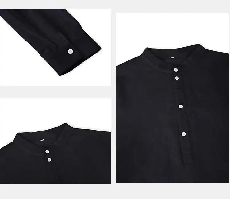 New Cotton Linen Shirts for Men Casual Shirts Solid color Lightweight Long Sleeve Henley Beach Shirts Hawaiian Men T-Shirts Tops