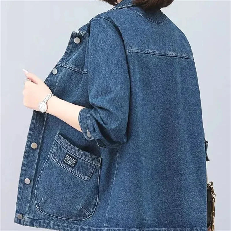 Cowboy Jacket for Women in the Spring and Autumn of 2025 New Loose and Casual Style for Middle-Aged Mothers Short Denim Jacket