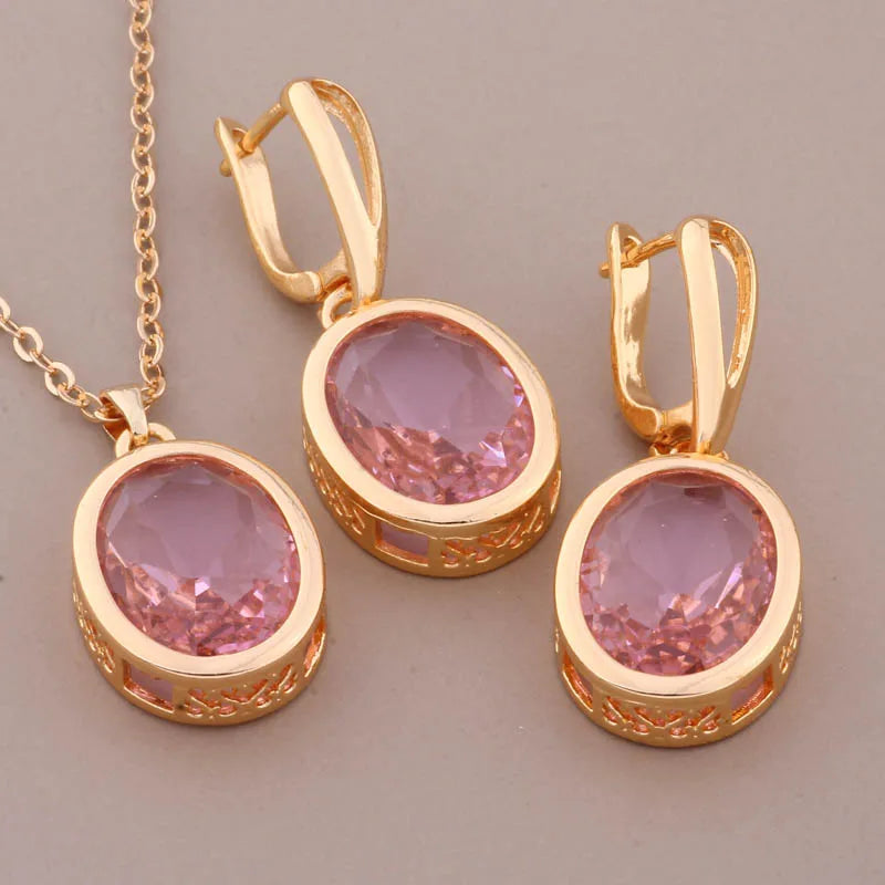 New Elegant Luxury Women's Sets Big Earrings And Pendant High Quality Jewelry Set Gold Color Fashion Daily Jewelry