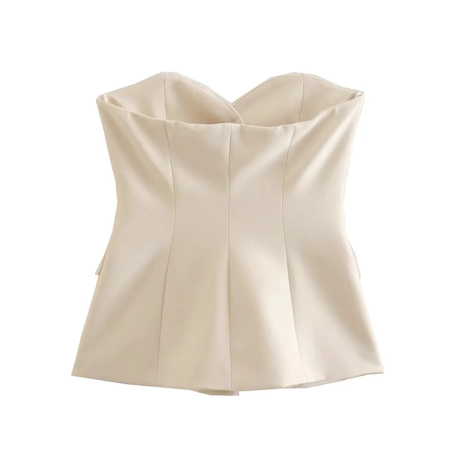 HH Women Elegant Solid Pant Suit Front Button Strapless Sexy Tank Tops + Side Slit Trouser Female Fashion Streetwear Sets