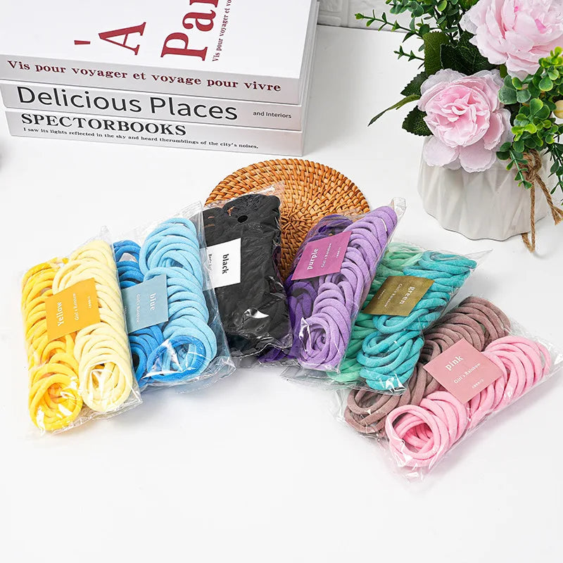50 Piece Set Of Dual Color Four Season High Elastic Seamless Hair Rope Simple and Durable Fashionable Leather Band Soft Knitt